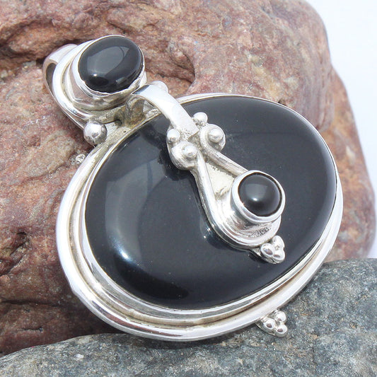 925 SOLID STERLING SILVER NATURAL BLACK ONYX DESIGNER PENDANT
