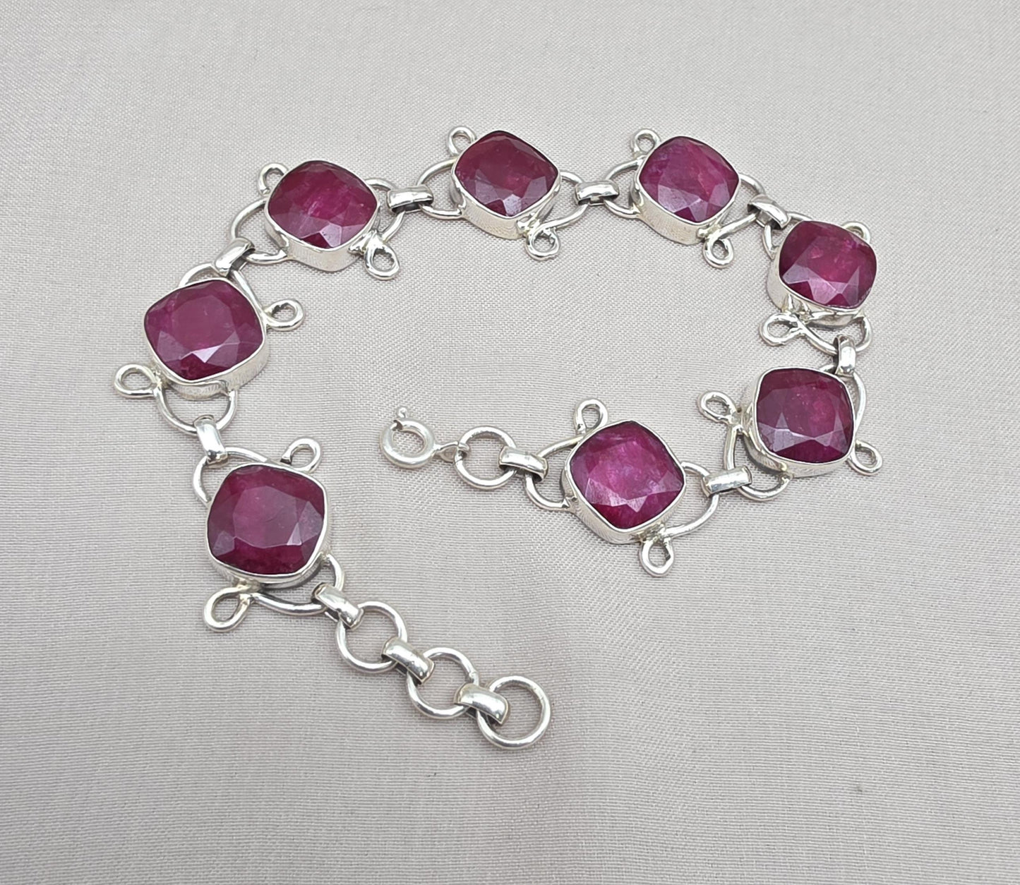 Ruby Bracelet 925 Sterling Silver Red Gemstone Jewelry