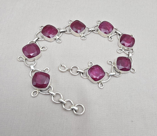 Ruby Bracelet 925 Sterling Silver Red Gemstone Jewelry