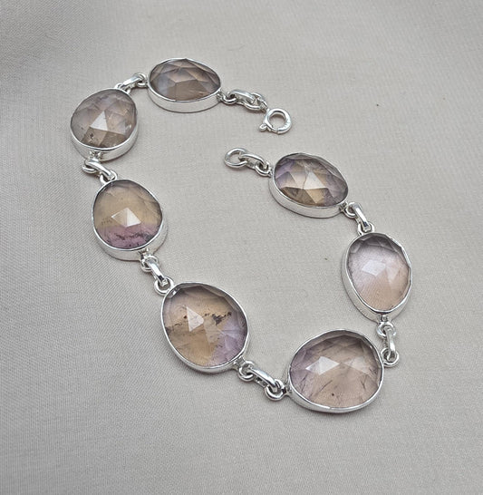 925 Sterling Silver Ametrine Bracelet Natural Faceted Gemstone Jewelry Adjustable Bracelet