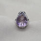 925 Sterling Silver Amethyst Ring Pear Shape Purple Gemstone Statement Ring February Birthstone