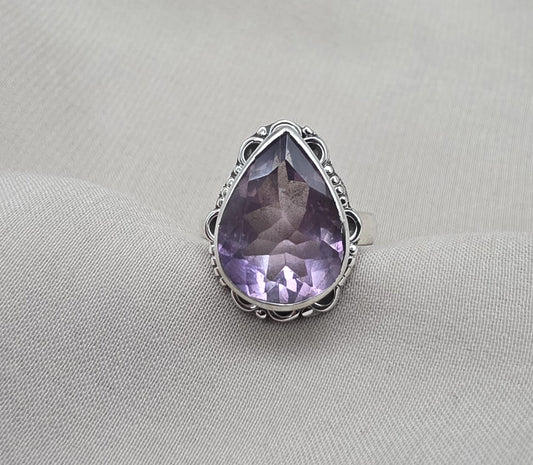925 Sterling Silver Amethyst Ring Pear Shape Purple Gemstone Statement Ring February Birthstone