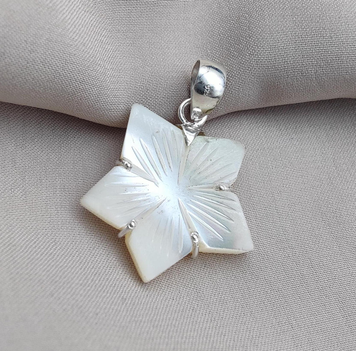 Mother of Pearl Star Pendant: 925 Sterling Silver Boho Necklace