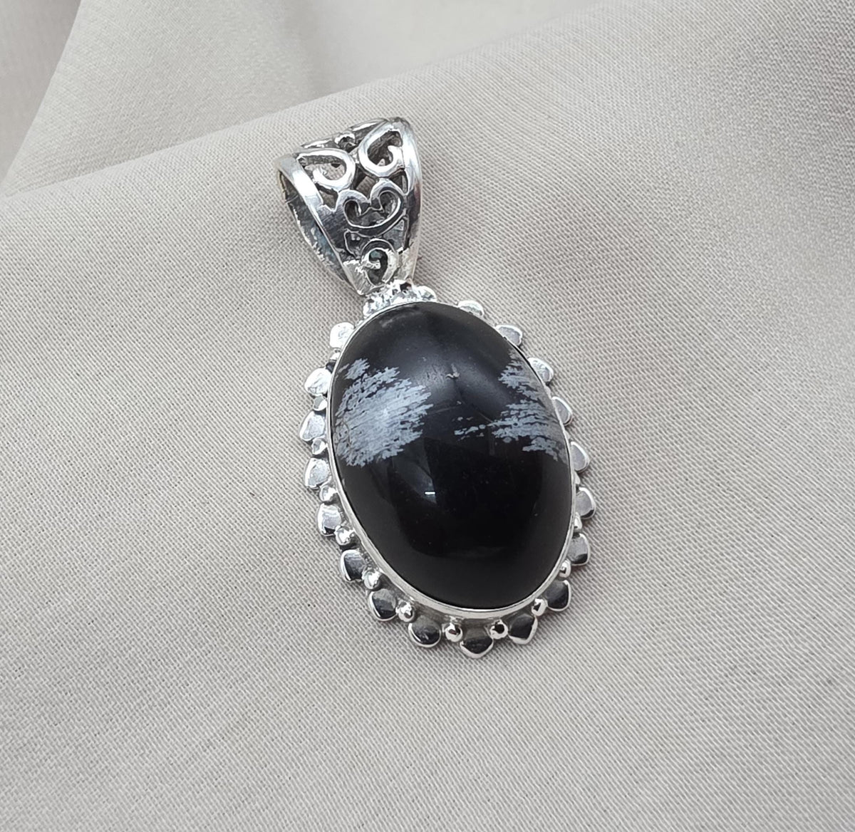 Snowflake Obsidian Pendant 925 Sterling Silver Protection Gemstone Necklace Courage Jewelry