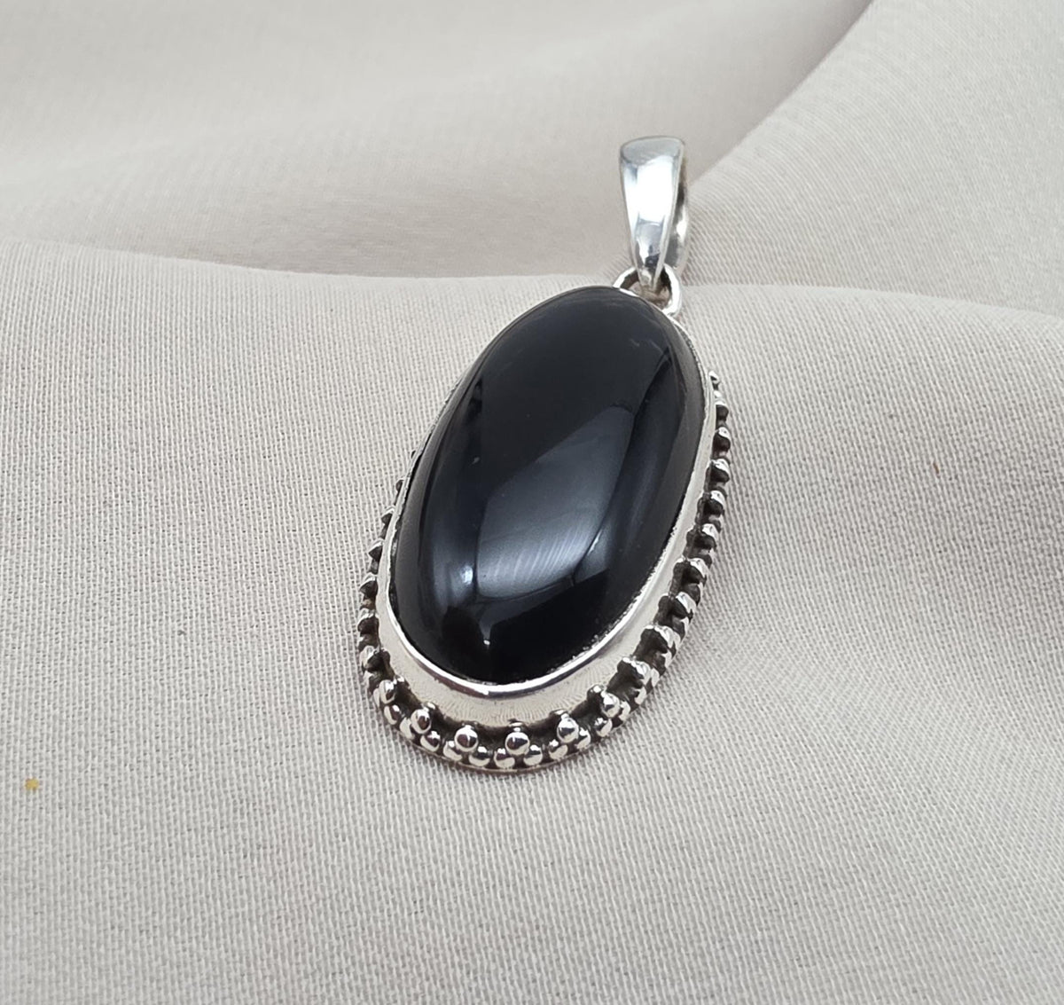 Black Onyx Pendant: 925 Sterling Silver Oval Gemstone Necklace Protection Jewelry Healing Crystal Gift