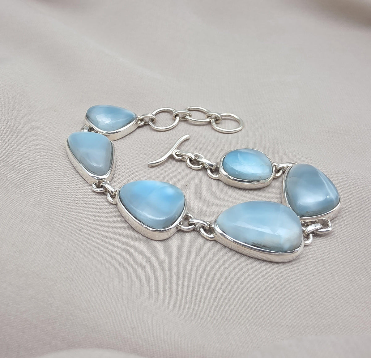 925 Sterling Silver Larimar Bracelet Blue Ocean Gemstone Statement Bracelet Gift for Her