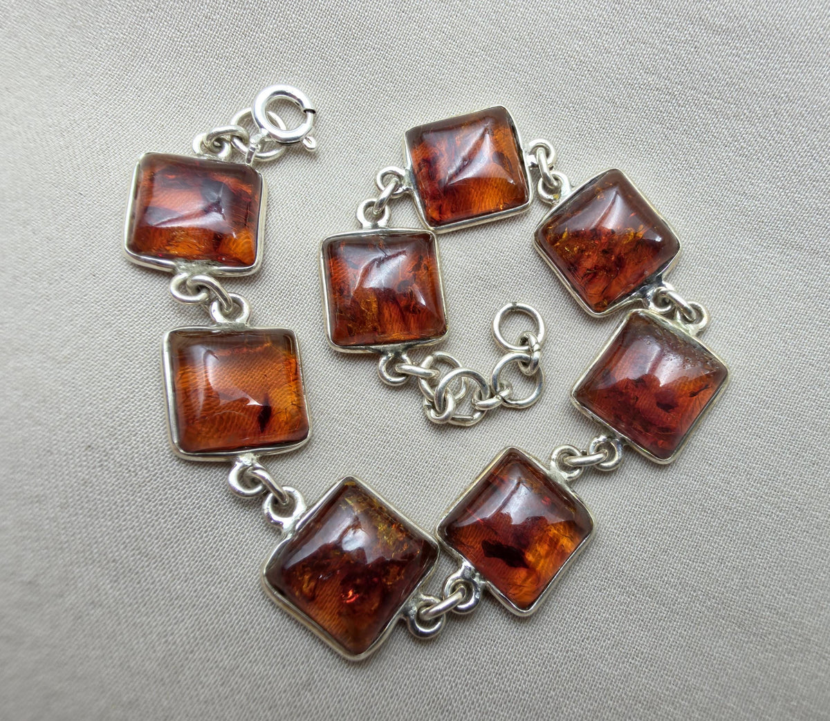 925 Sterling Silver Cognac Amber Bracelet Handmade Gemstone Jewelry Gift for Women