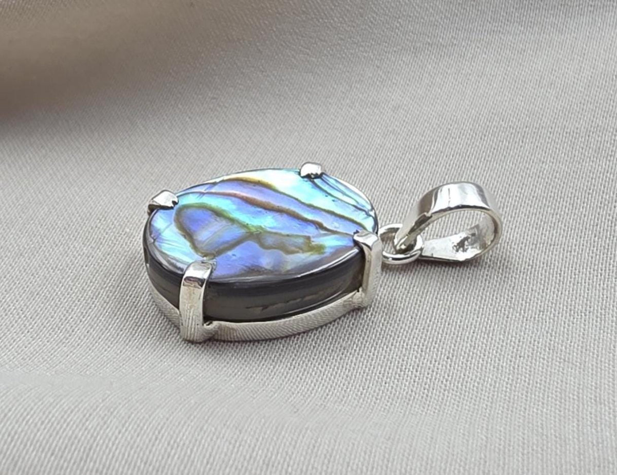 925 Sterling Silver Abalone Shell Pendant, Natural Iridescent Shell Necklace, Oval Abalone Gemstone Jewelry, Ocean Inspired Gift for Women