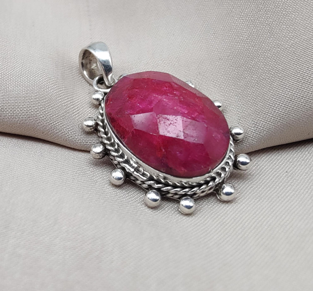 Handmade Ruby Pendant Necklace: Oval Faceted 925 Sterling Silver, July Birthstone