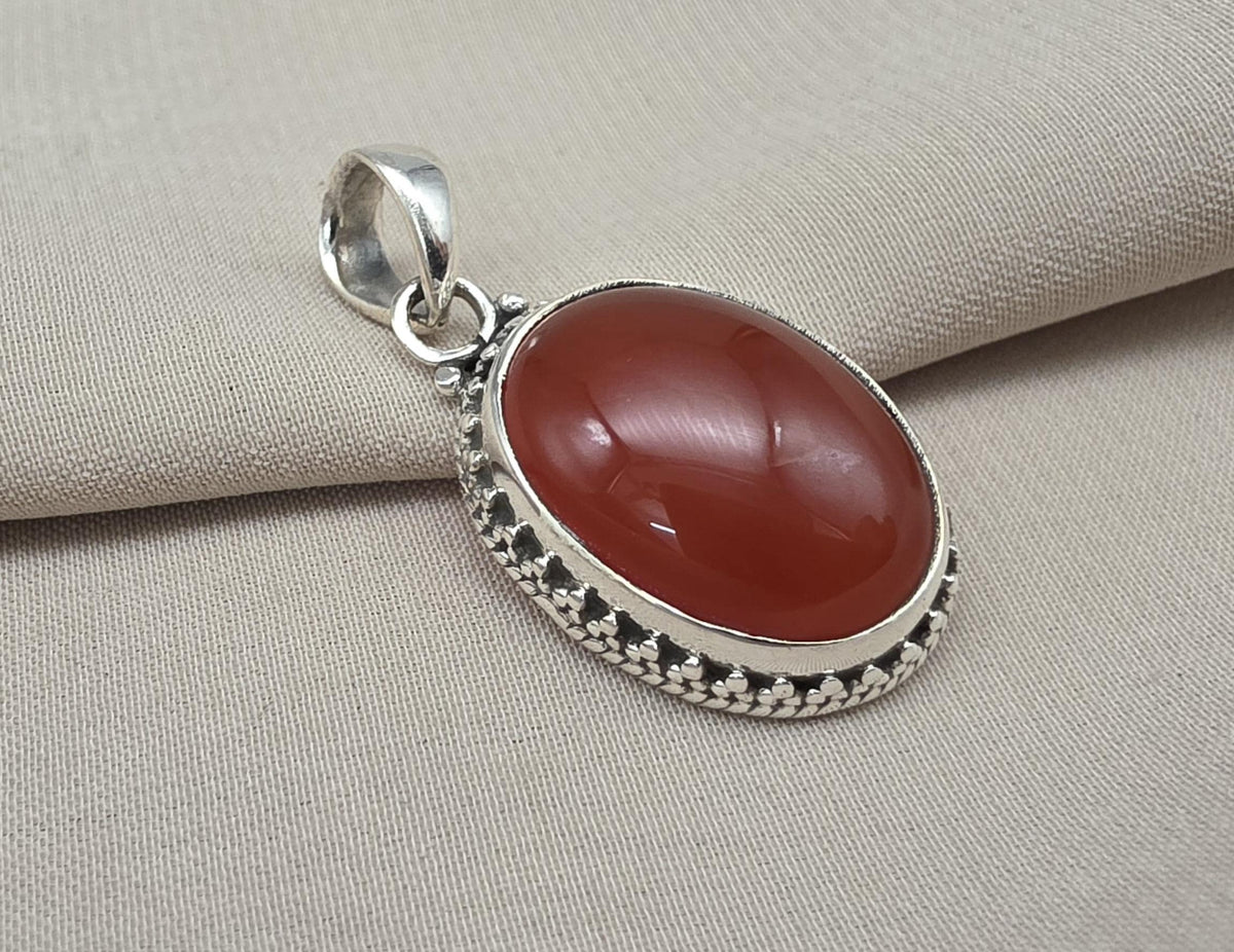 Carnelian Pendant: 925 Sterling Silver Orange Red Gemstone Healing Crystal Jewelry