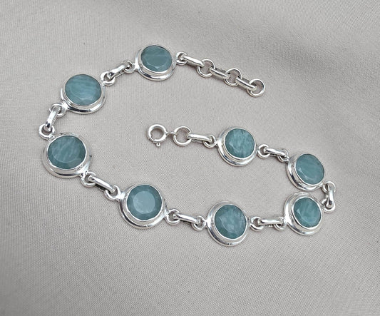 925 Sterling Silver Amazonite Bracelet Aqua Blue Gemstone Boho Vintage Bracelet for Women