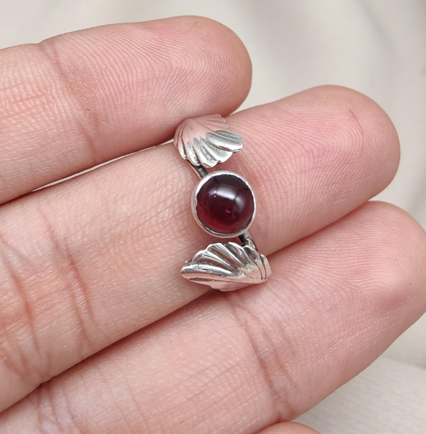 Red Garnet 925 Sterling Silver Ring – Adjustable Leaf Design, Natural Gemstone January Birthstone Jewelry
