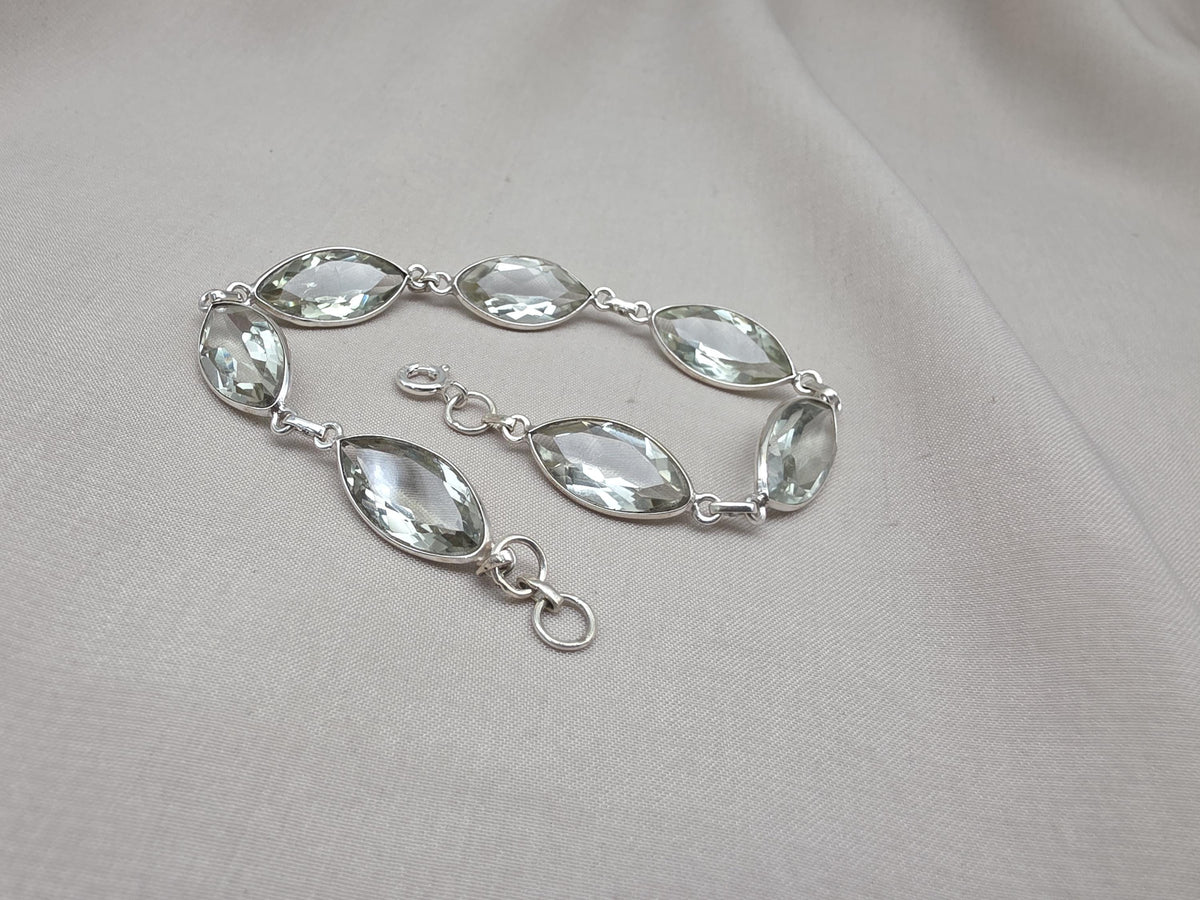 925 Sterling Silver Green Amethyst Bracelet Marquise shape Gemstone Elegant Link Bracelet Gift