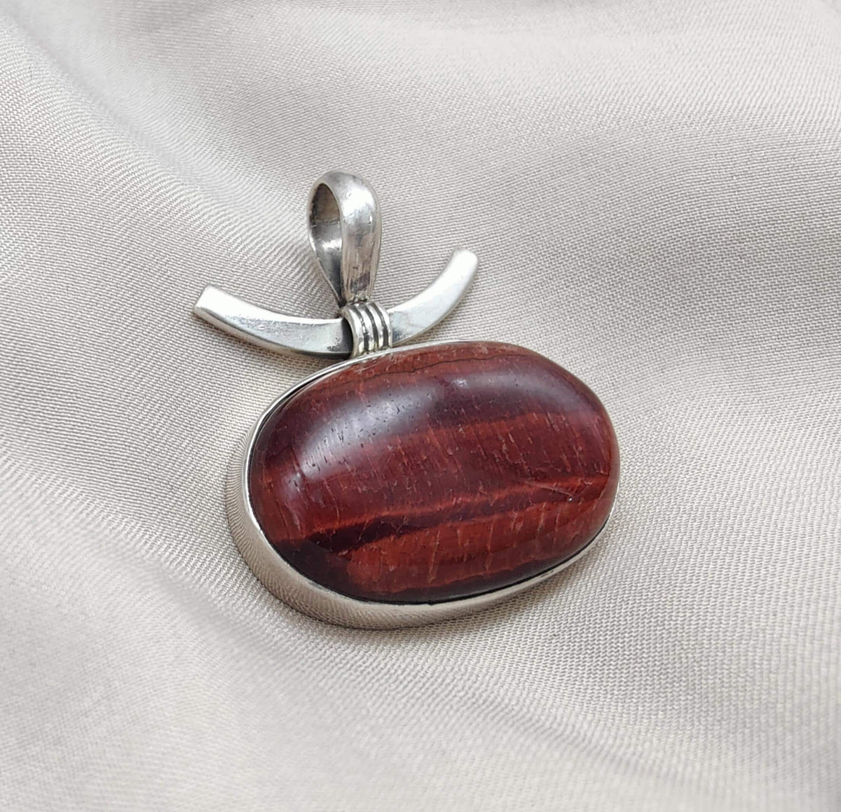 Red Tiger Eye Sterling Silver Pendant: Handmade Root Chakra Necklace