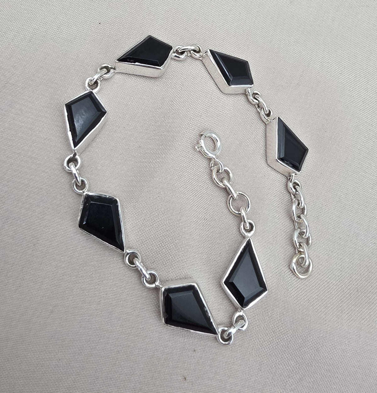 Black Onyx Fancy Shape Link Bracelet 925 Sterling Silver Faceted Onyx Handmade Unisex Jewelry