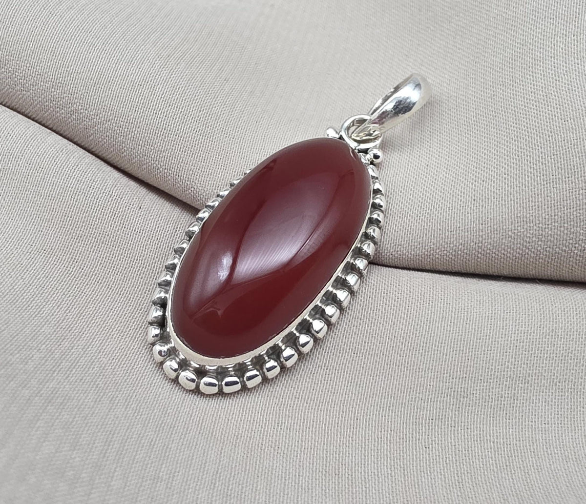 Handmade Red Onyx Sterling Silver Pendant - July Birthstone Necklace