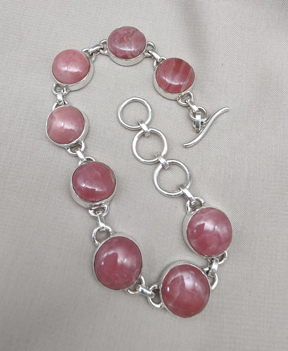 Rhodochrosite 925 Sterling Silver Bracelet: Handmade Pink Gemstone Jewelry
