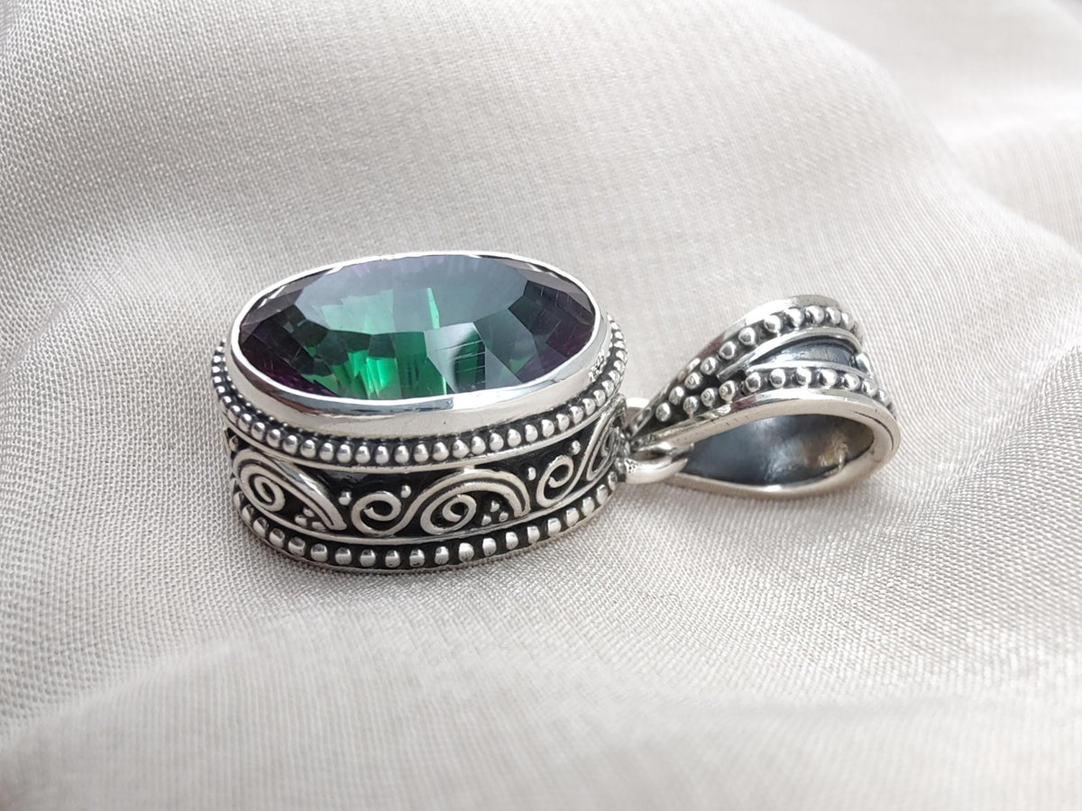Mystic Topaz Pendant: 925 Sterling Silver Jewelry Rainbow Gemstone, Boho Healing Charm