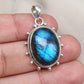 Blue Flash Labradorite 925 Sterling Silver Pendant Boho Necklace