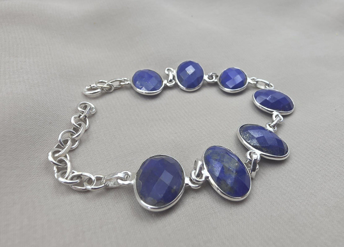925 Sterling Silver Lapis Lazuli Bracelet Natural Blue Gemstone Bracelet Handmade Jewelry