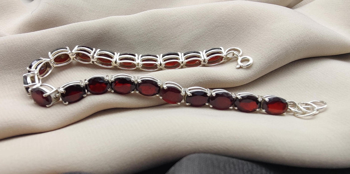 Garnet Tennis Bracelet: 925 Sterling Silver January Birthstone