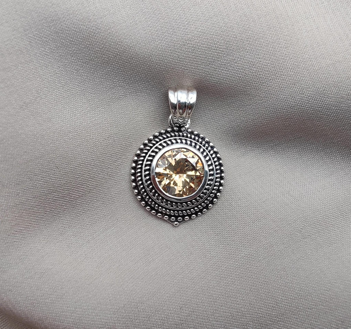 Citrine Silver Pendant: Vintage 925 Sterling, Beaded Boho Jewelry