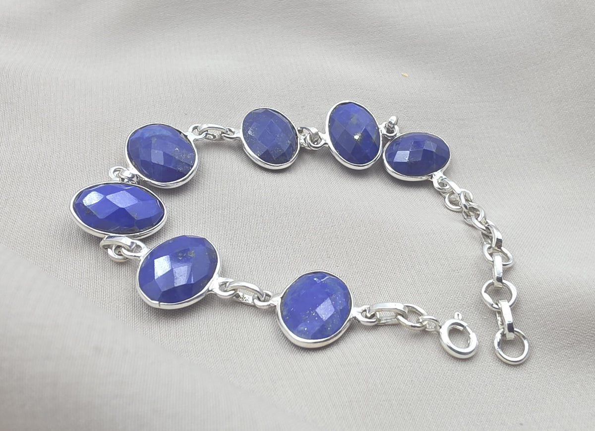 925 Sterling Silver Lapis Lazuli Bracelet Natural Blue Gemstone Bracelet Handmade Jewelry
