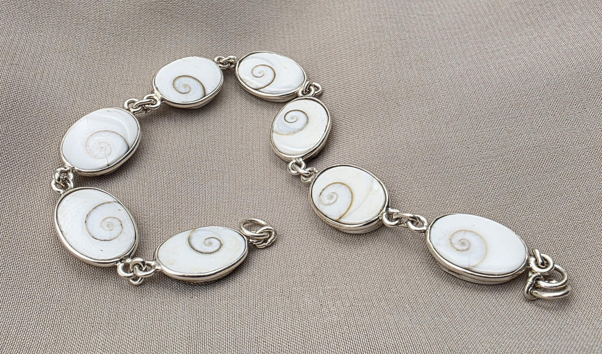 925 Silver Shiva Eye Bracelet Shell Bracelet Spiritual Protection Handmade Jewelry Gift for Her