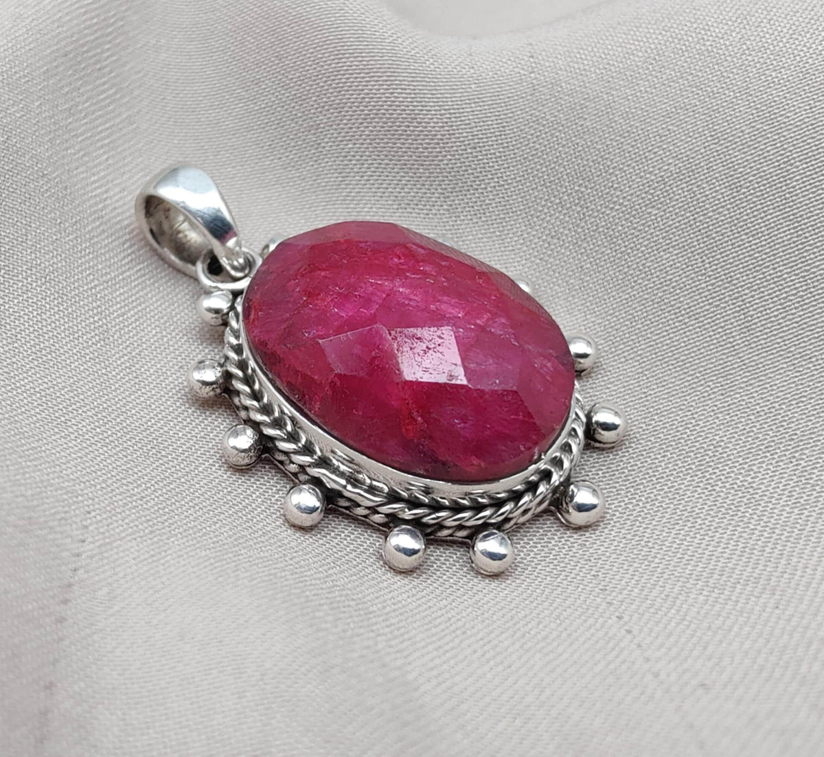 Handmade Ruby Pendant Necklace: Oval Faceted 925 Sterling Silver, July Birthstone