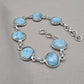 Natural Larimar Handmade  Bracelet : 925 Sterling Silver Blue Gemstone Adjustable Bracelet