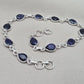 925 Sterling Silver Sapphire Bracelet Natural Blue Gemstone Pear Link Jewelry