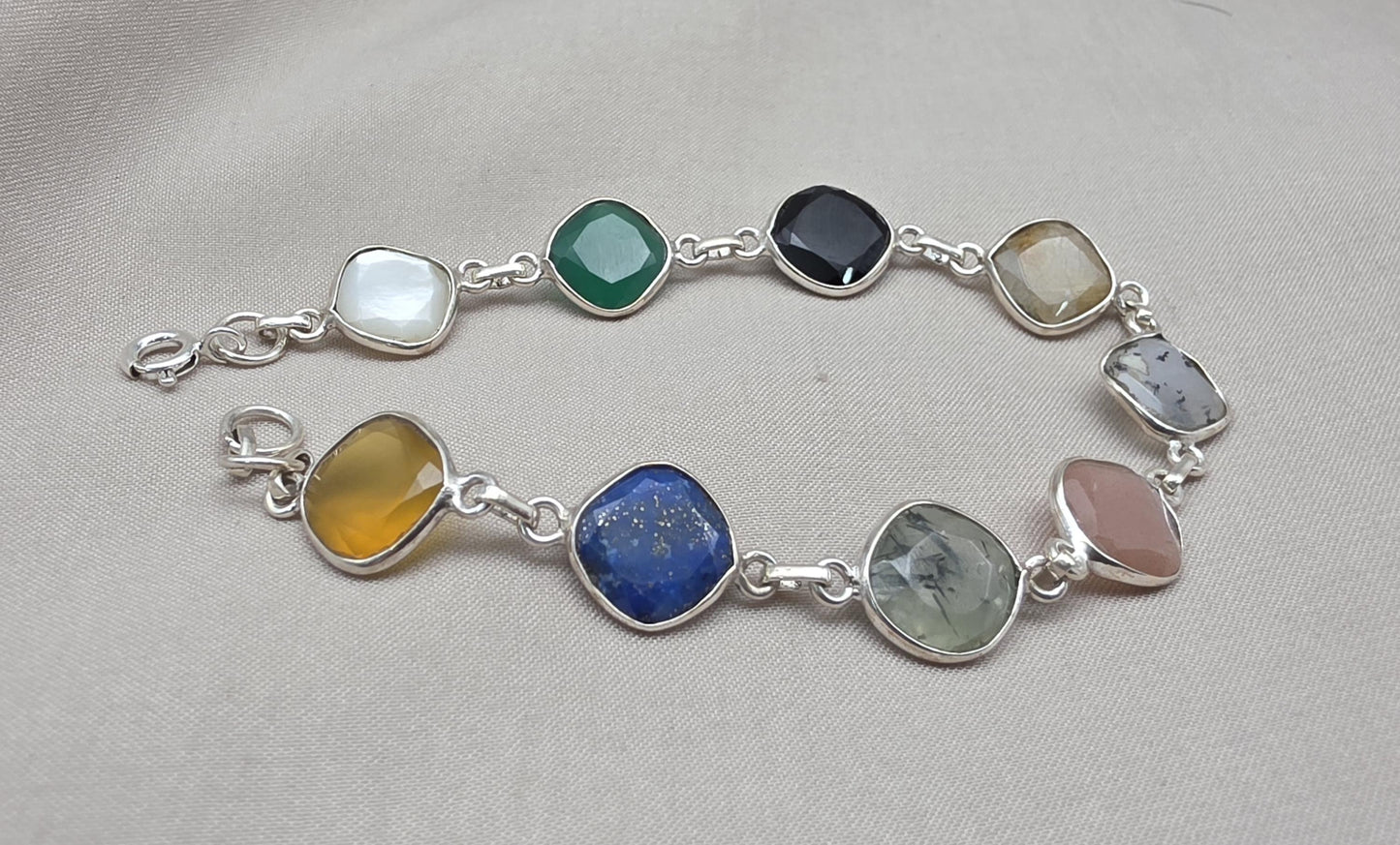 Multi Gemstone Bracelet 925 Sterling Silver Colorful Statement Bracelet