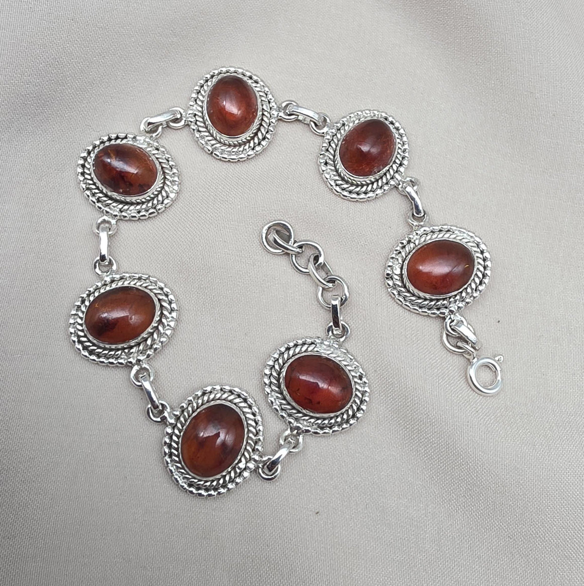 Amber 925 Sterling Silver Bracelet Oval Cabochon Adjustable Bracelet Handmade Gemstone Gift for Her