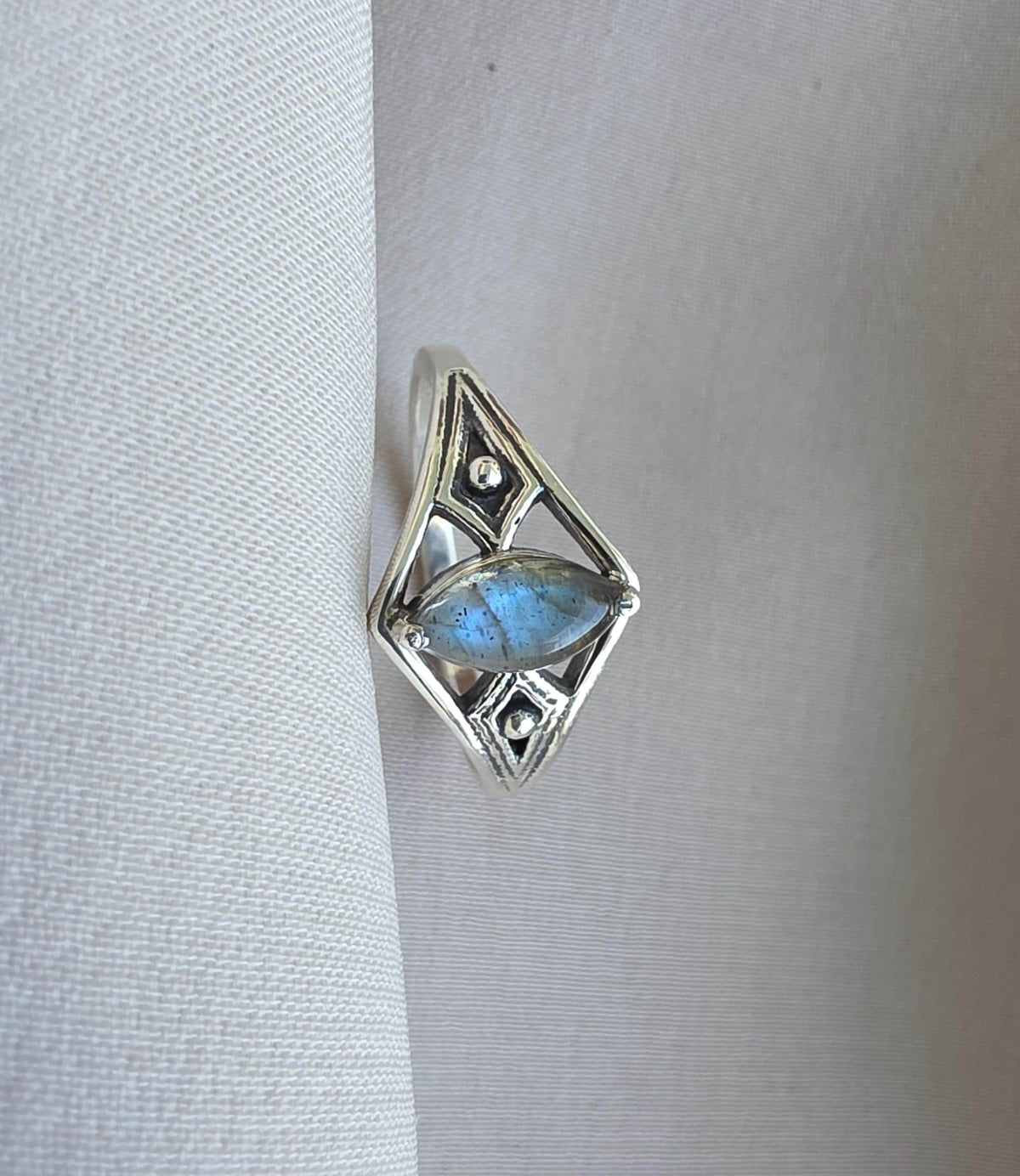 925 Sterling Silver Labradorite Ring Marquise Blue Flash Gemstone Geometric Modern Minimal Ring