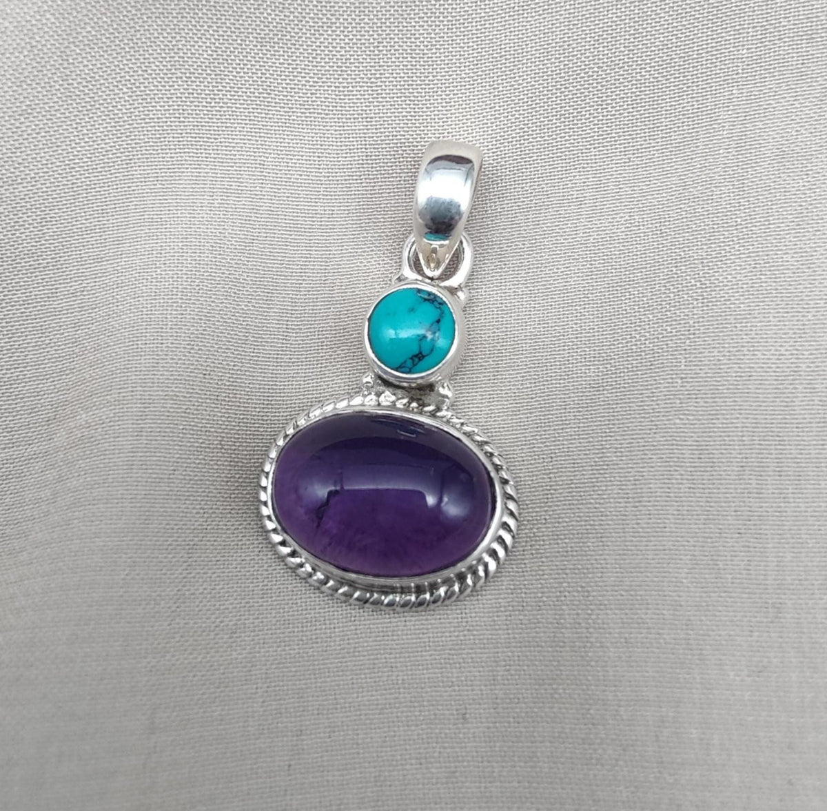 Amethyst Turquoise Pendant: Handmade 925 Sterling Silver Boho Necklace