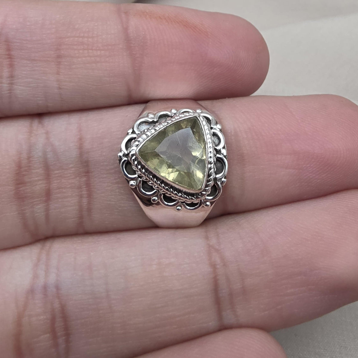 Lemon Quartz 925 Sterling Silver Ring: Handmade Boho Gemstone Jewelry