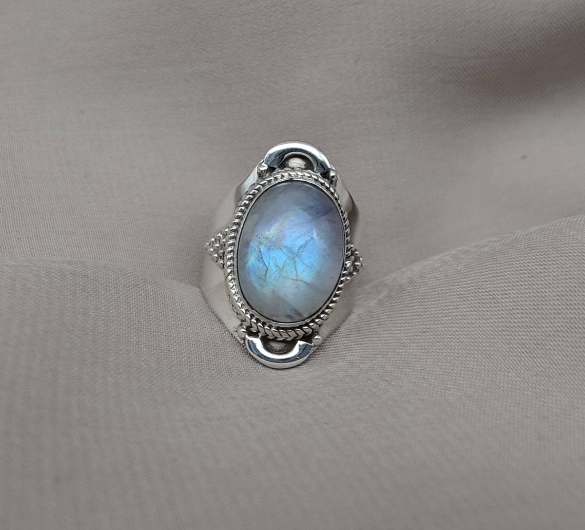 Rainbow Moonstone Ring: Sterling Silver Statement Jewelry, Artisan Boho Design