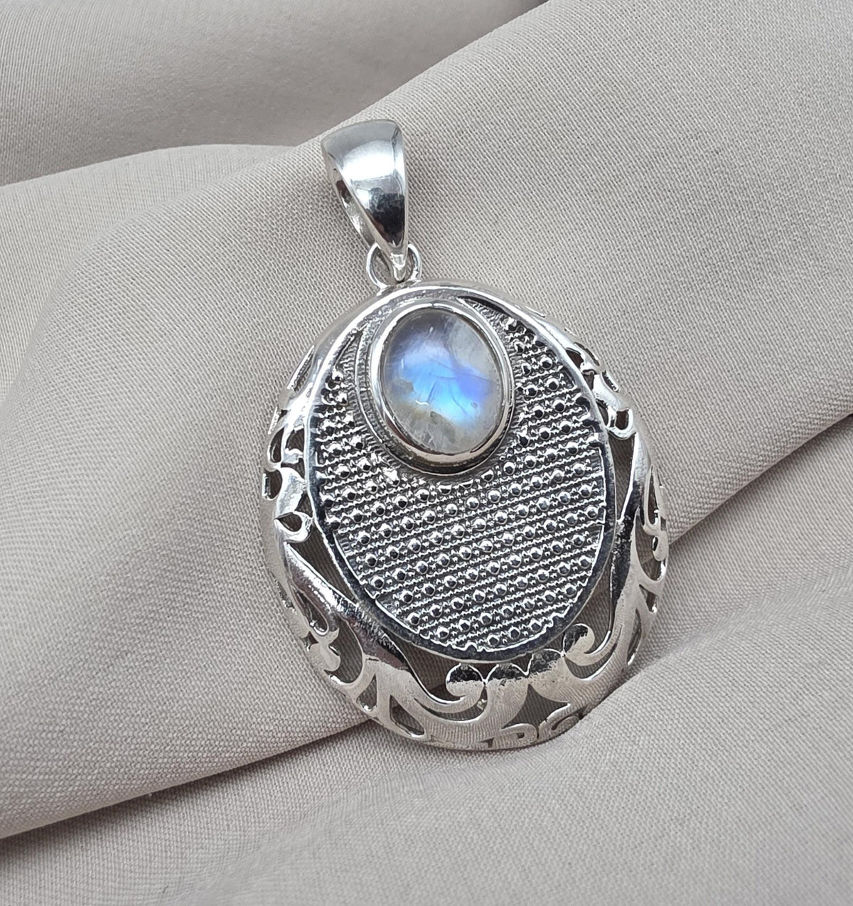 Rainbow Moonstone Pendant 925 Sterling Silver Moon Design Necklace June Birthstone Crystal Jewelry Gift