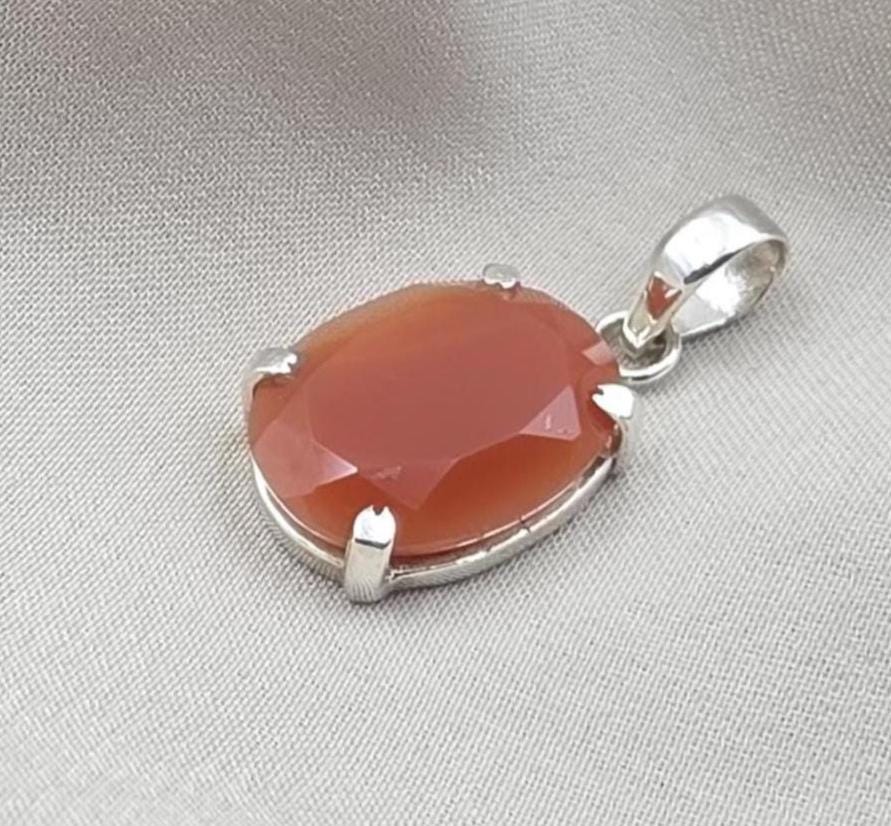 925 Sterling Silver Carnelian Pendant, Faceted Orange Gemstone Necklace Charm