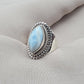 Natural Larimar Ring 925 Sterling Silver Larimar Marquise Cut Gemstone Boho Statement Jewelry