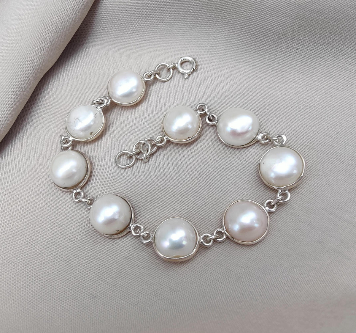 Mother of Pearl 925 Sterling Silver Bracelet: Bezel Set Gemstone Jewelry
