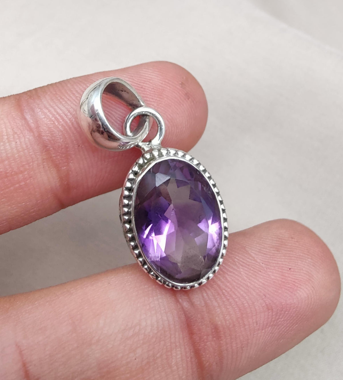 925 Sterling Silver Oval Amethyst Pendant: Healing Crystal Jewelry