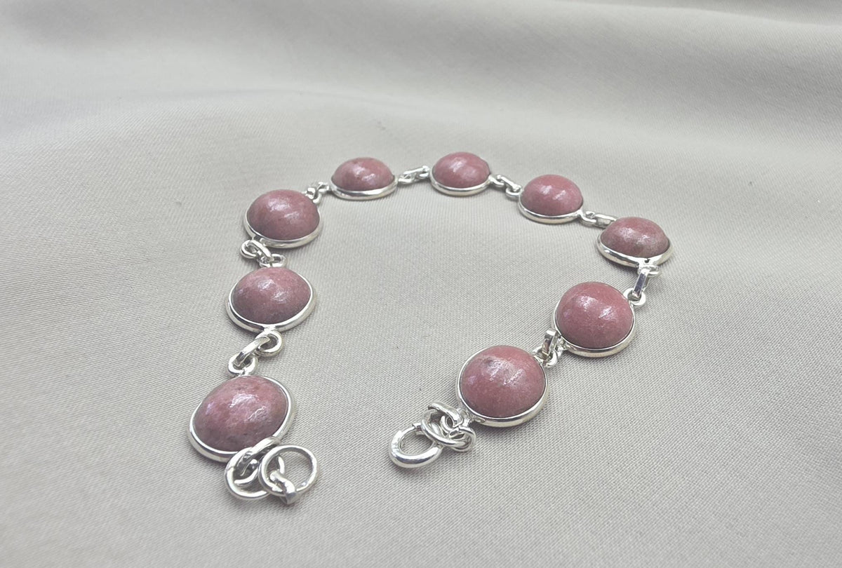 925 Sterling Silver Rhodochrosite Bracelet Handmade Gemstone Boho Jewelry