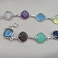 925 Sterling Silver Multi Stone Bracelet Natural Gemstone Cushion Link Jewelry