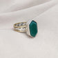 Green Onyx Sterling Silver Ring: Handmade Dual-Tone Band, Hexagon Cut