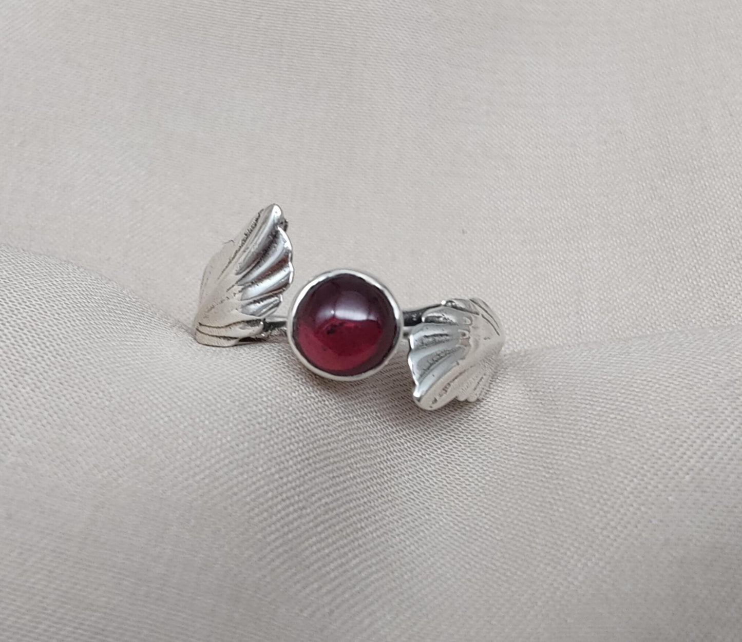 Red Garnet 925 Sterling Silver Ring – Adjustable Leaf Design, Natural Gemstone January Birthstone Jewelry