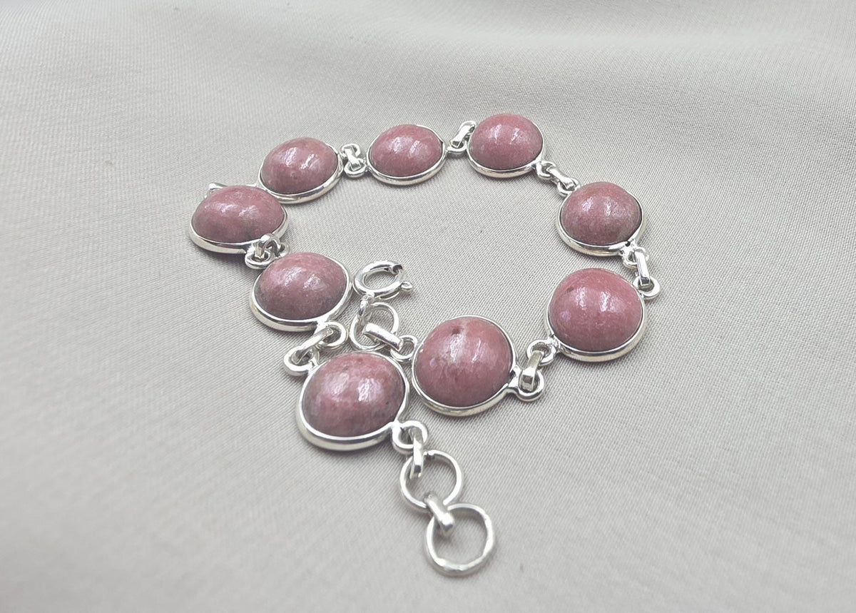 925 Sterling Silver Rhodochrosite Bracelet Handmade Gemstone Boho Jewelry