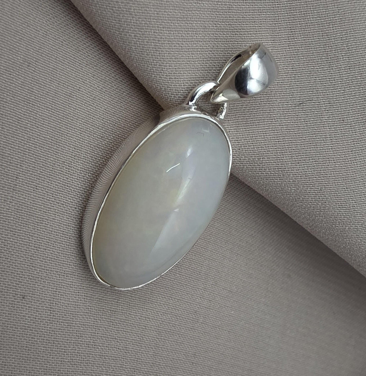 Natural White Opal Cabochon Pendant 925 Sterling Silver Handmade Oval Gemstone Jewelry Gifts