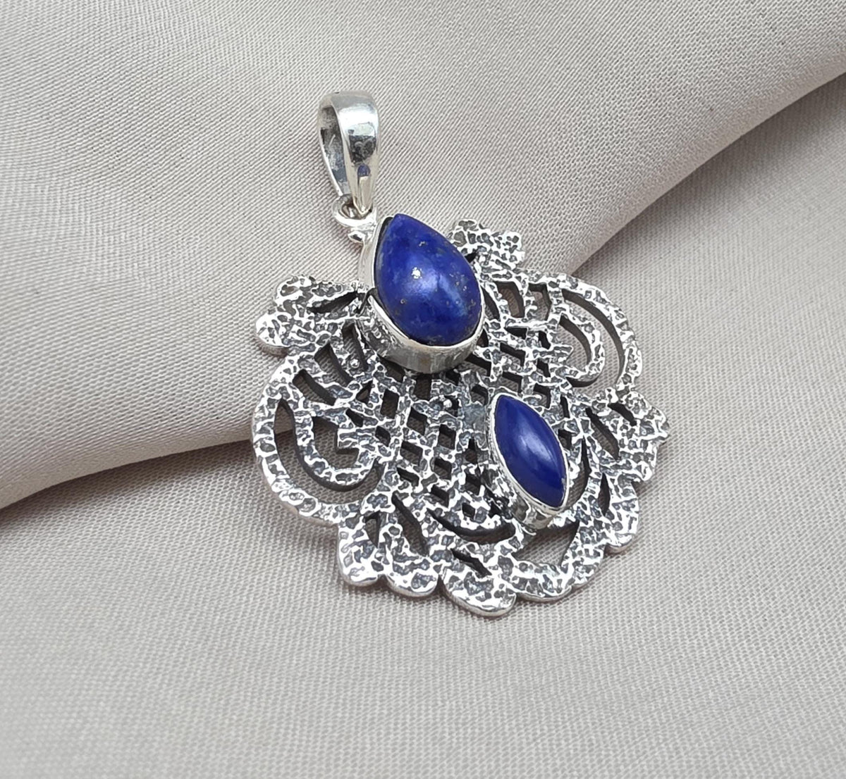 Lapis Lazuli Pendant: Handmade 925 Sterling Silver Filigree, Boho Vintage Necklace