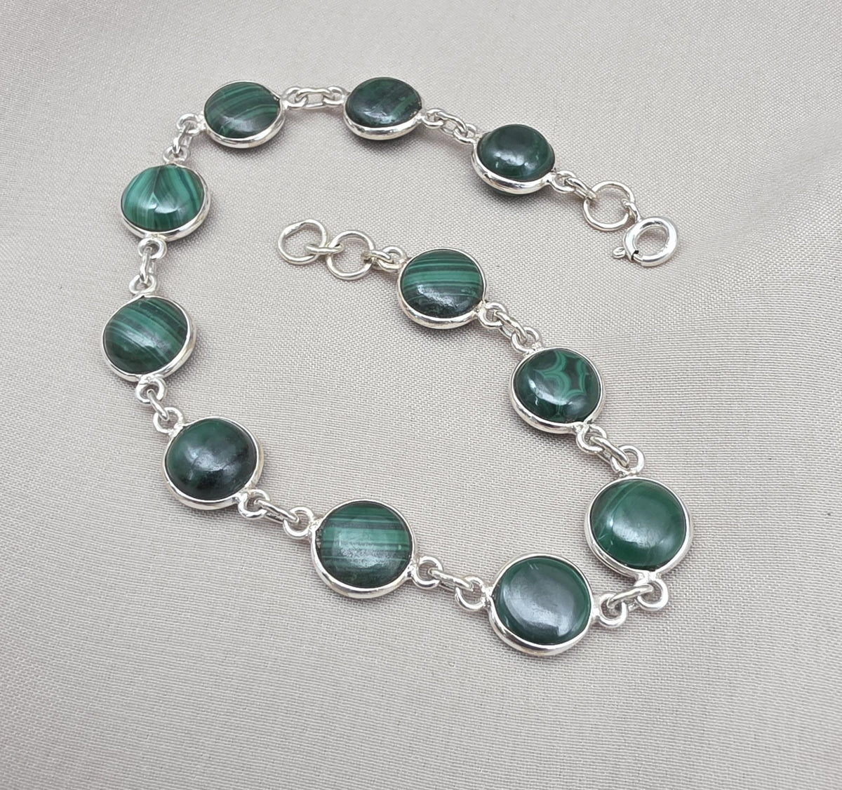 Natural Malachite Bracelet 925 Silver Green Stone Bracelet Protection Healing Jewelry